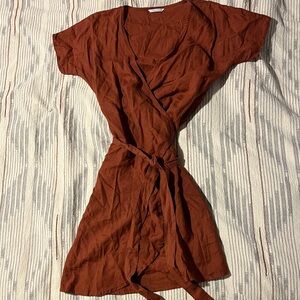 Linenfox Terracotta Mini Wrap Dress